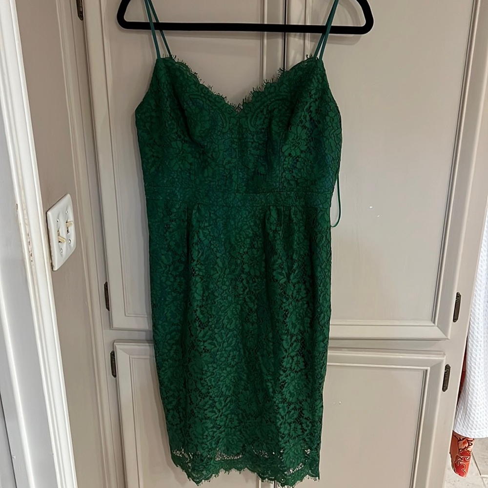 J. Crew Spaghetti Strap Dress in Lace Green.